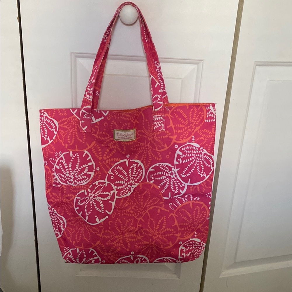 Lilly Pulitzer Pink and Orange Shoulder Bag with Floral Pattern